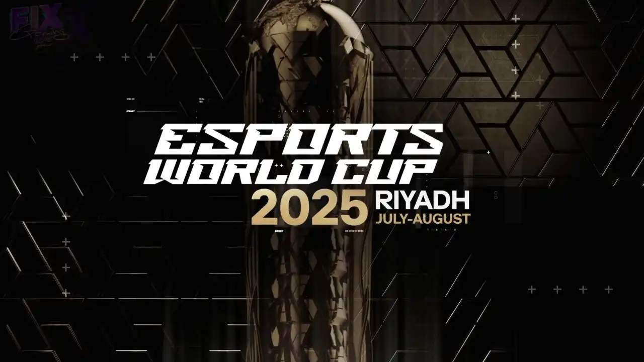 Esports World Cup 2025 trophy and logo with Riyadh July–August banner