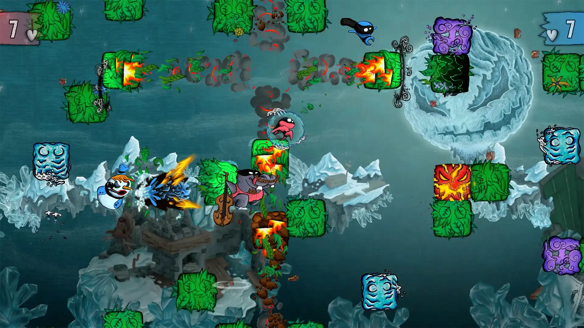 Colorful gameplay screenshot from the indie game Ninza, featuring unique hand-drawn elements and chaotic action.