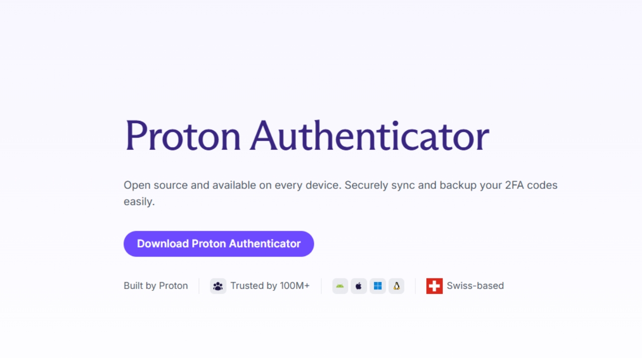 Proton Authenticator UI showing codes for Amazon, Binance, Uber, Netflix