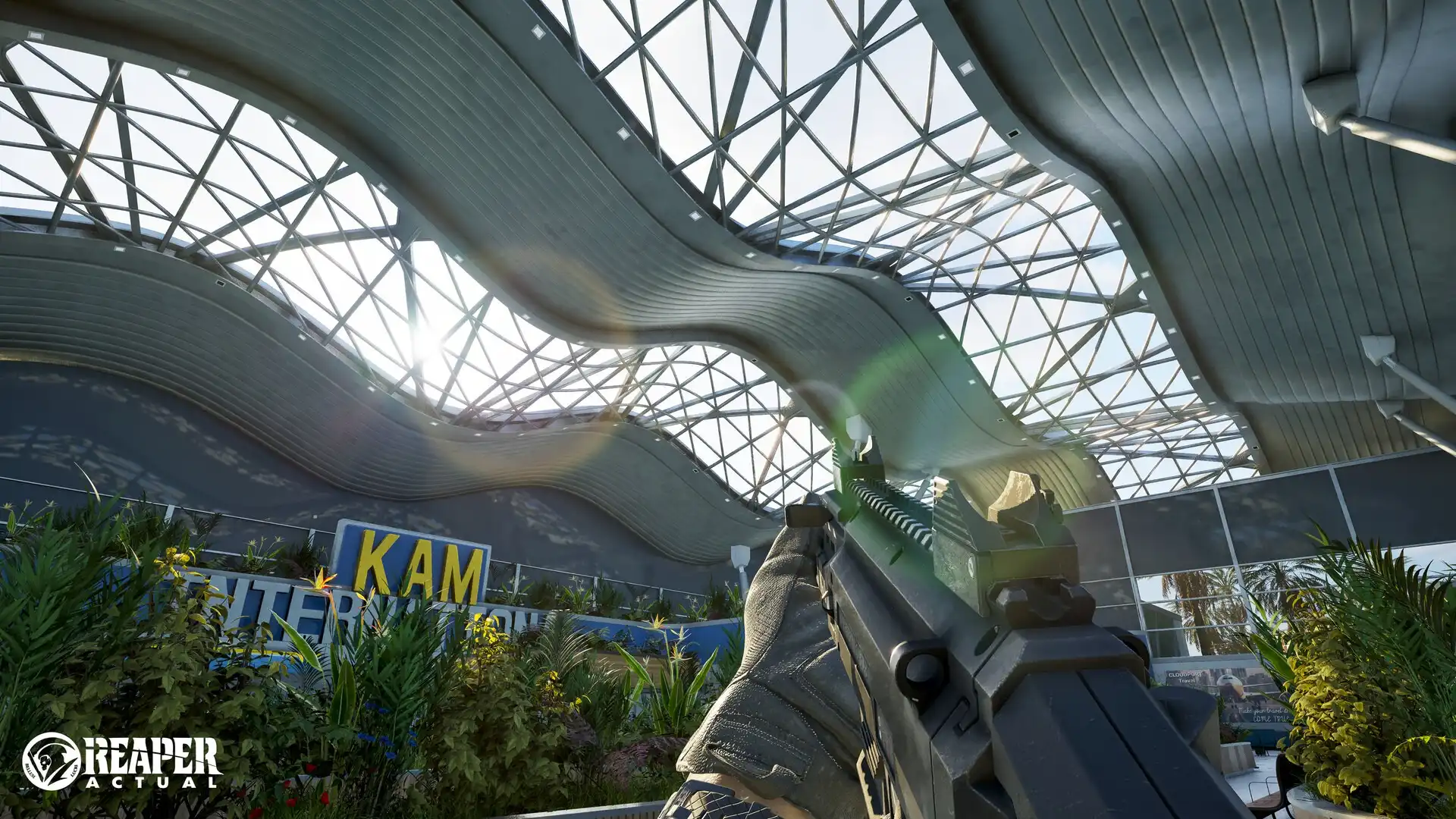 Reaper Actual gameplay screenshot – indoor combat zone at KAM terminal with rifle view