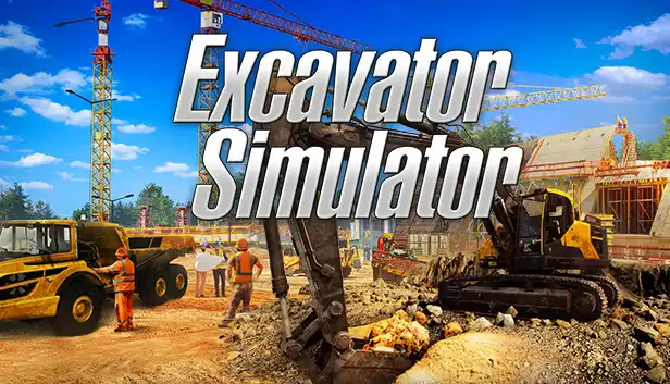 Excavator Simulator showing construction site with heavy machinery