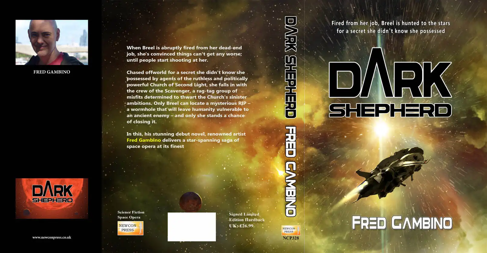 Cover art for Fred Gambino’s Dark Shepherd – signed edition dust jacket, published by Newcon Press
