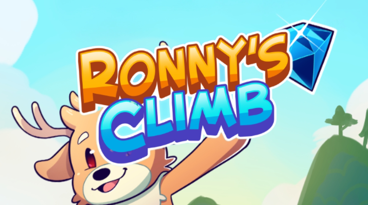 Ronny’s Climb official game logo with blue gem and cartoon deer