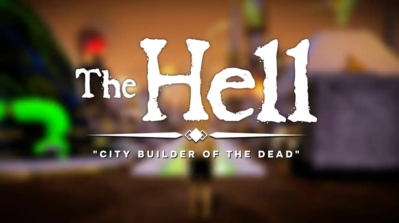 The HELL: City Builder of the Dead game title logo on blurred background