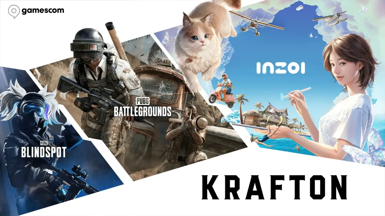 Krafton Gamescom 2025 Lineup Krafton promotional art showing PUBG Battlegrounds, Blindspot, and InZoi