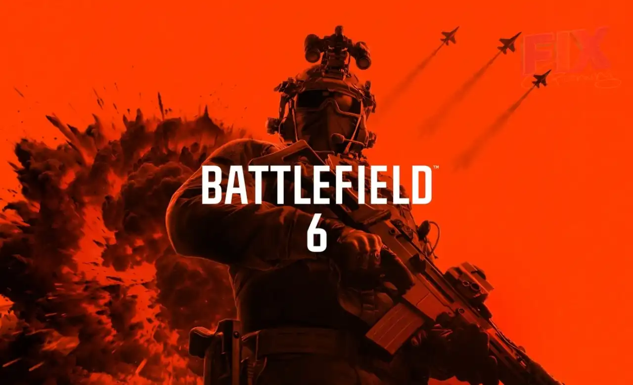 Battlefield 6 promotional artwork showing a soldier with tactical gear and rifle against an orange explosion background.