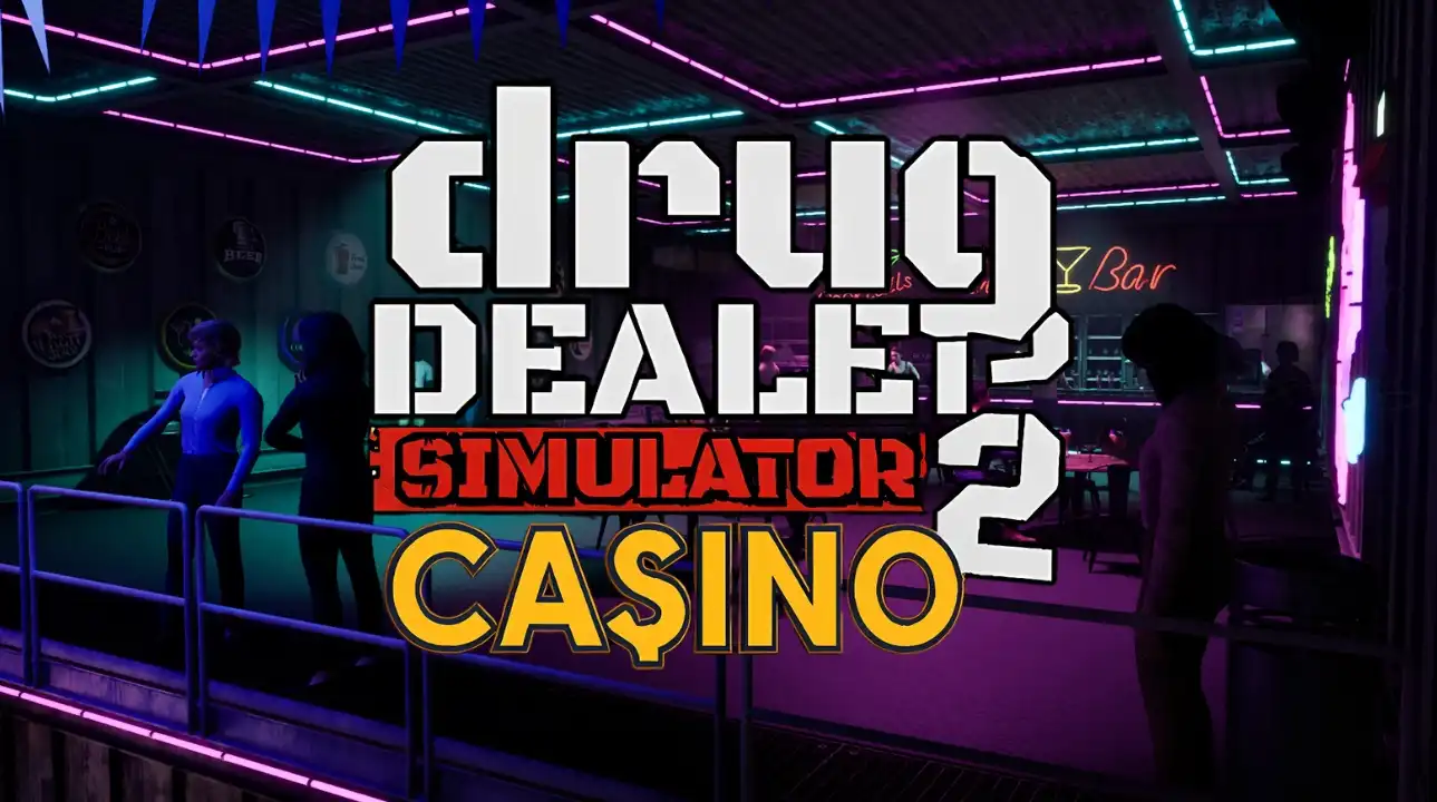 Drug Dealer Simulator 2: Casino DLC key art showing the neon-lit casino interior