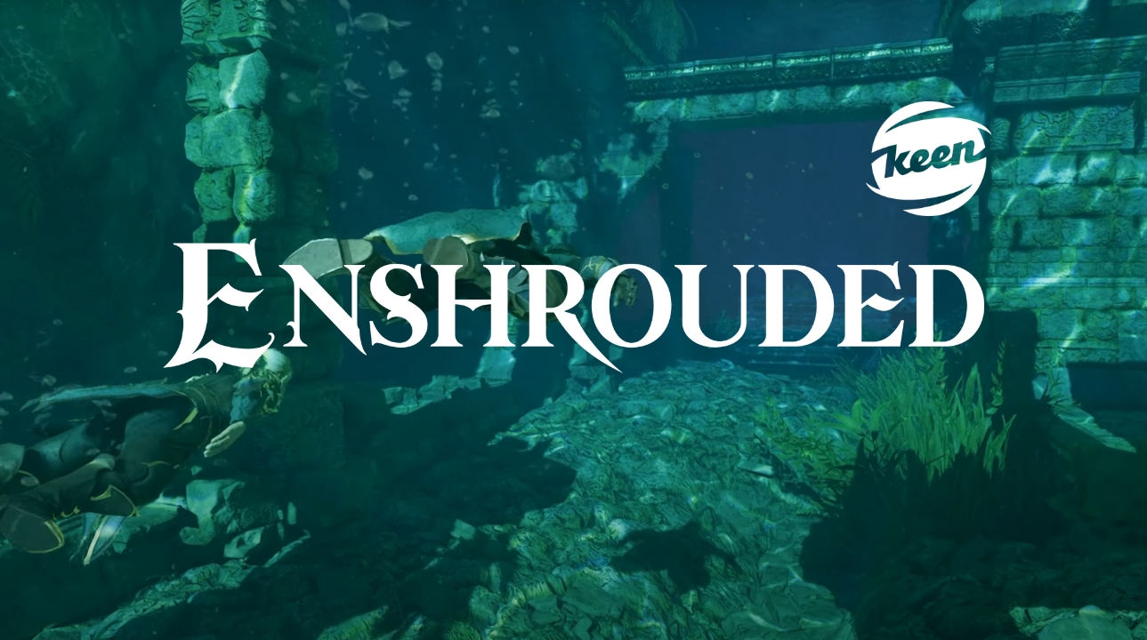 Enshrouded teaser shows a diver swimming through submerged ruins with fish and kelp.
