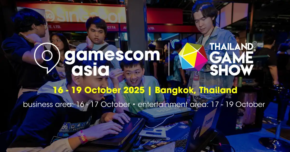 Gamescom Asia x Thailand Game Show 2025 Promotional banner for Gamescom Asia x Thailand Game Show 2025 with event dates and location
