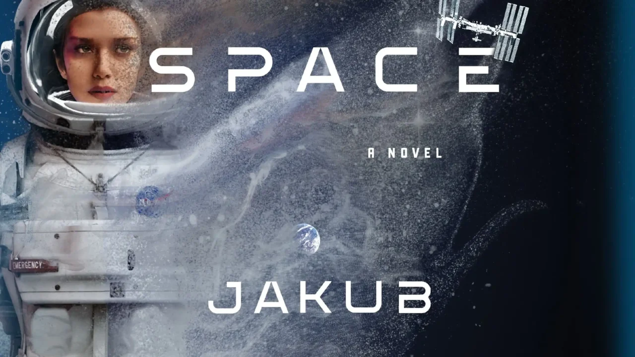 Cover of the novel Inner Space by Jakub Szamalek, showing a female astronaut with the International Space Station and Earth in the background.