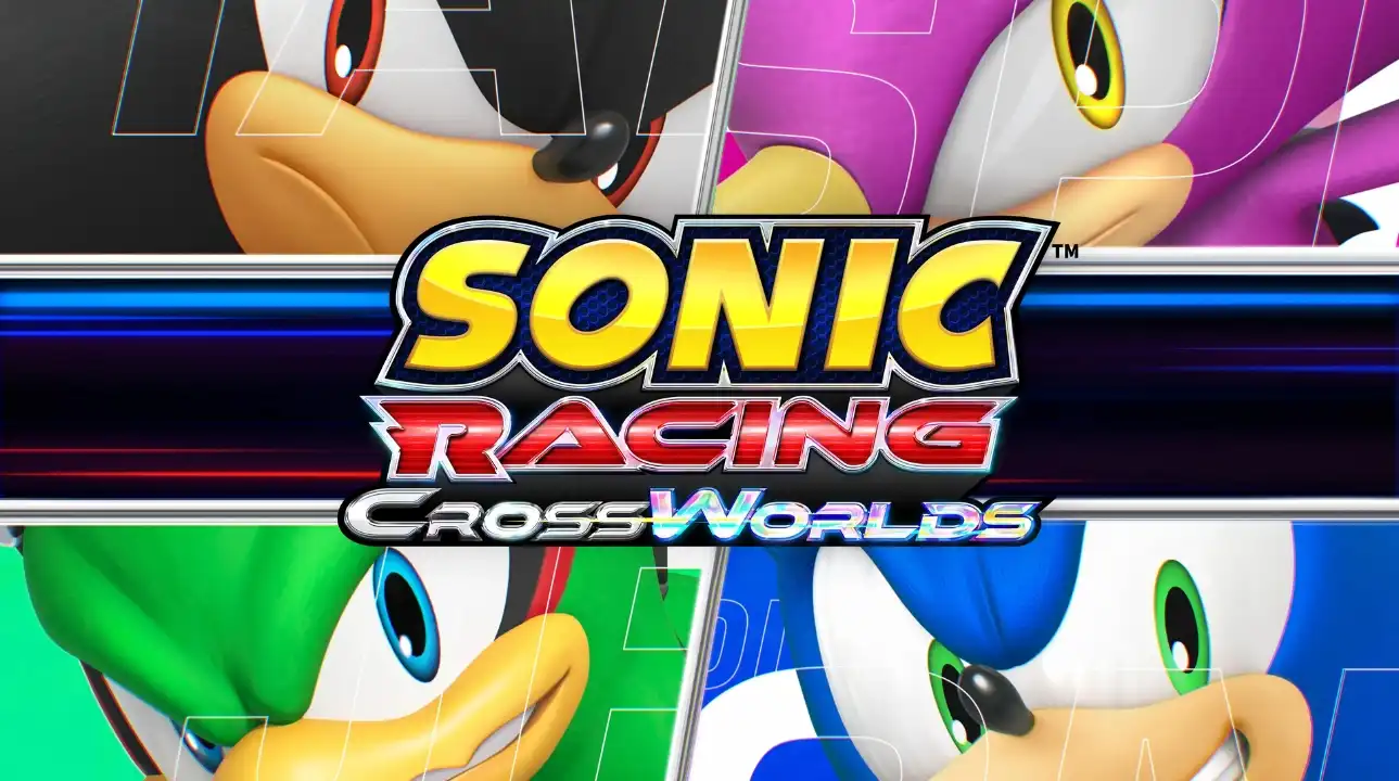 Sonic Racing: CrossWorlds logo with close-ups of Sonic, Shadow, Espio, and Jet the Hawk