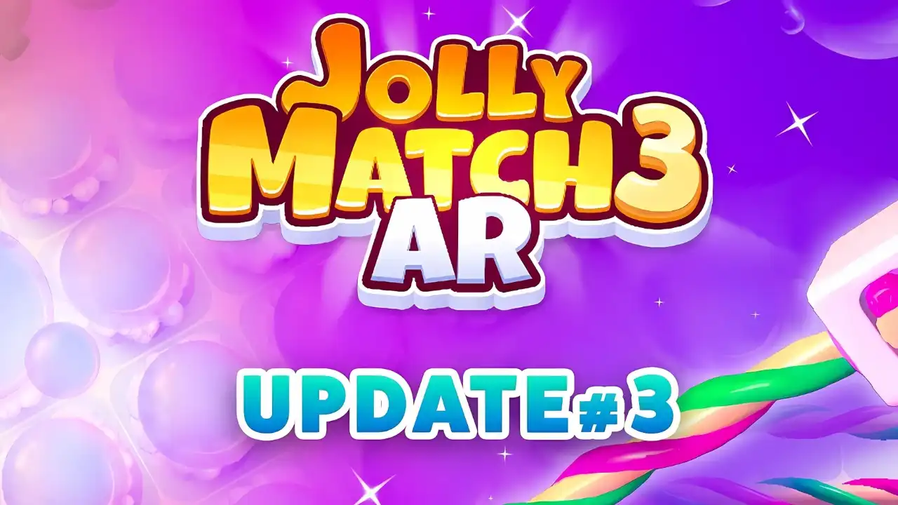 Jolly Match 3 AR key art with candy characters and logo; mixed-reality match-3 on Meta Horizon.