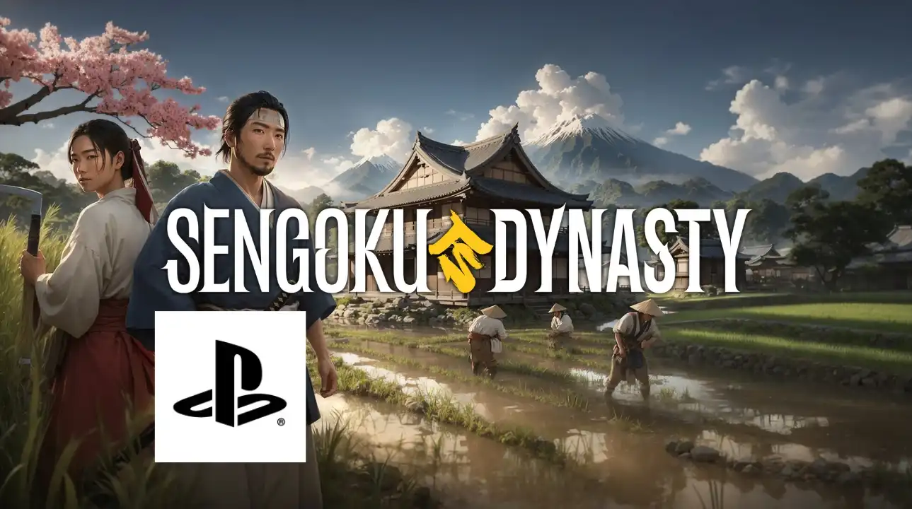 Sengoku Dynasty PS5 — villagers working rice fields in feudal Japan; first-impressions review.
