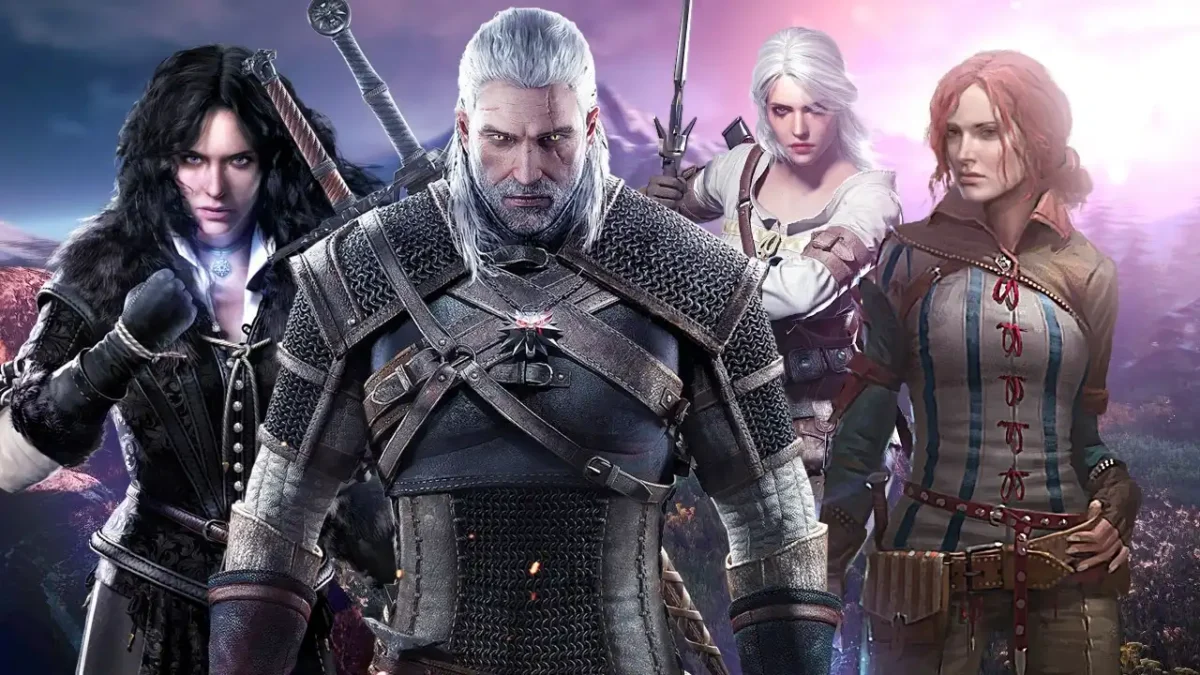 The Witcher 3: Wild Hunt characters Geralt, Yennefer, Ciri, and Triss in official promotional artwork.