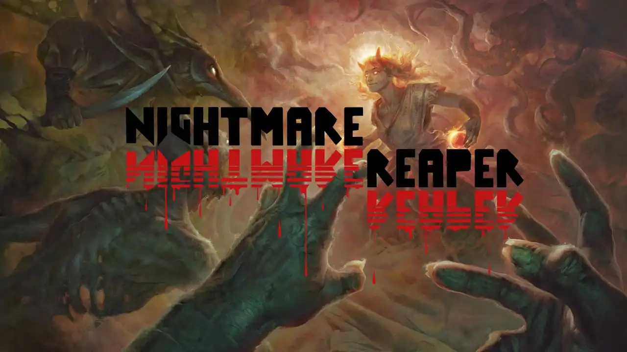 Nightmare Reaper key art — protagonist glowing as clawed monsters close in, official logo centered; co-op Open Beta news