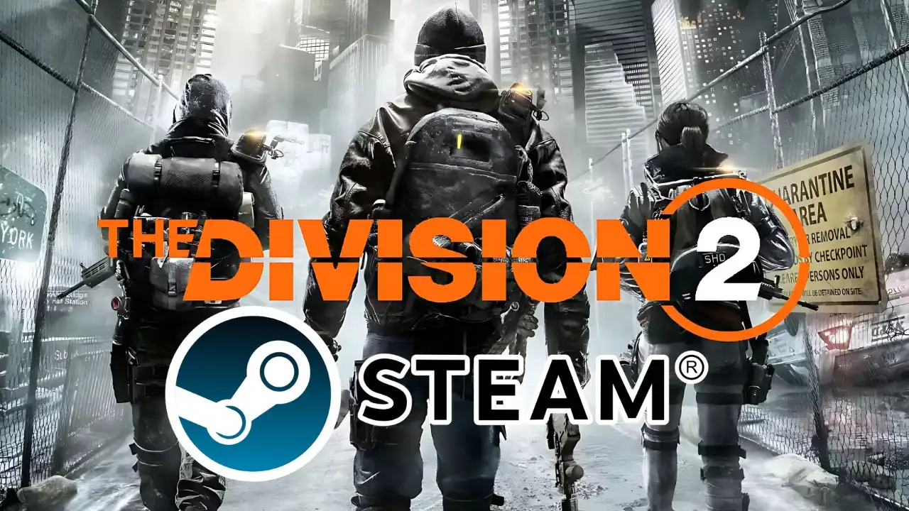 Tom Clancy’s The Division 2 key art with logo and a Steam badge overlay