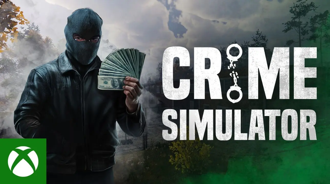 Crime Simulator key art showing a masked criminal and the game logo with an Xbox badge