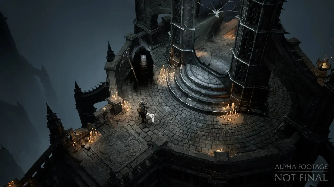 Gods, Death & Reapers alpha — Reaper at a candle-lit sanctuary gate