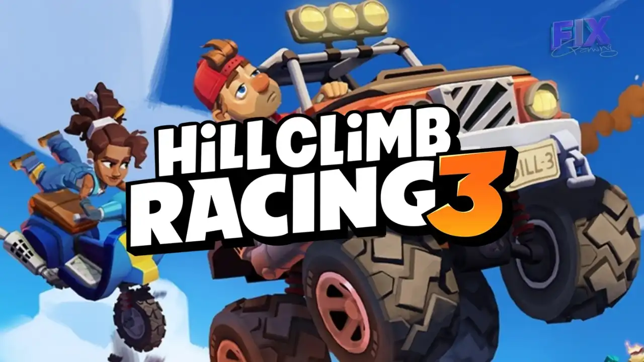 Hill Climb Racing 3 logo with jeep and bike riders; Open Beta on Android with live PvP