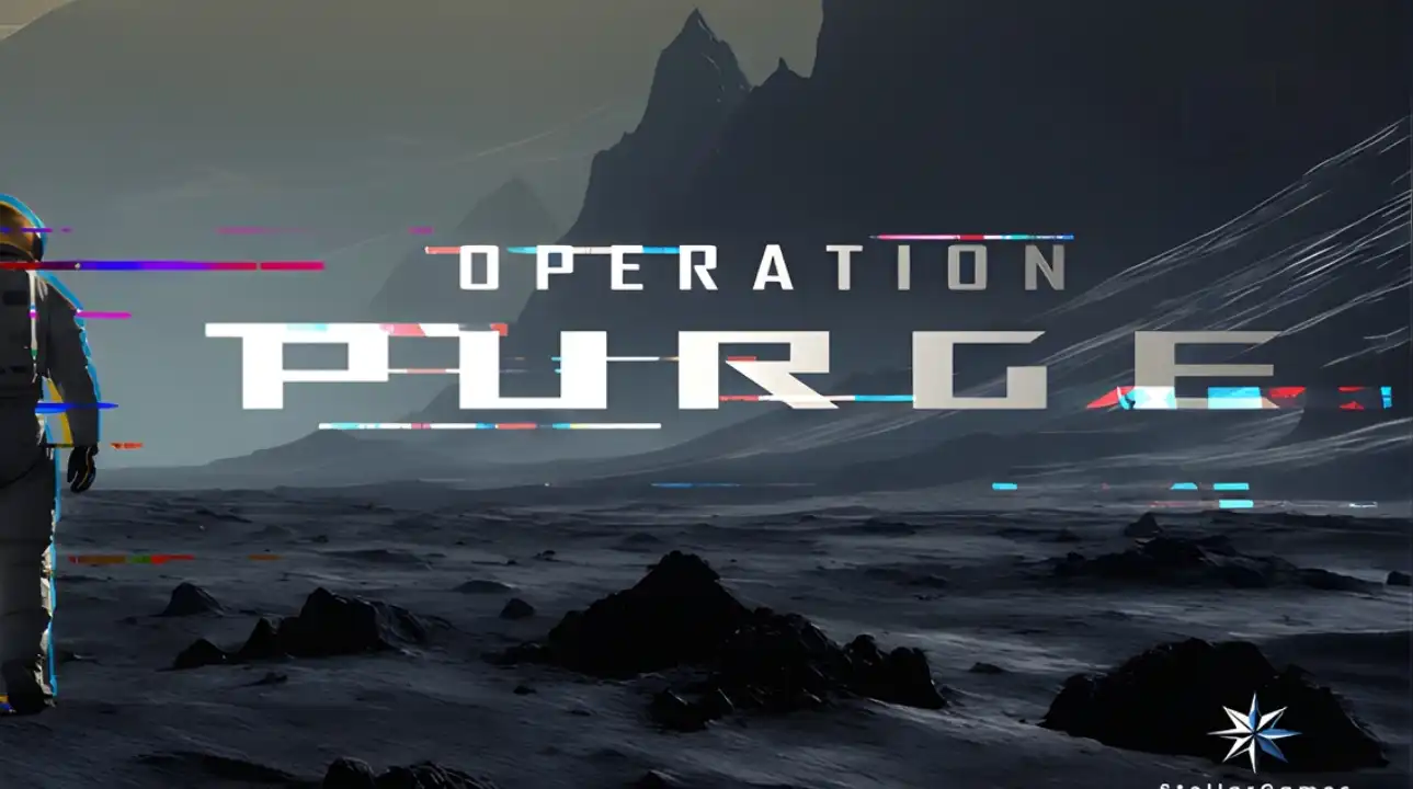 Operation Purge key art of an astronaut standing on Titan with the game logo