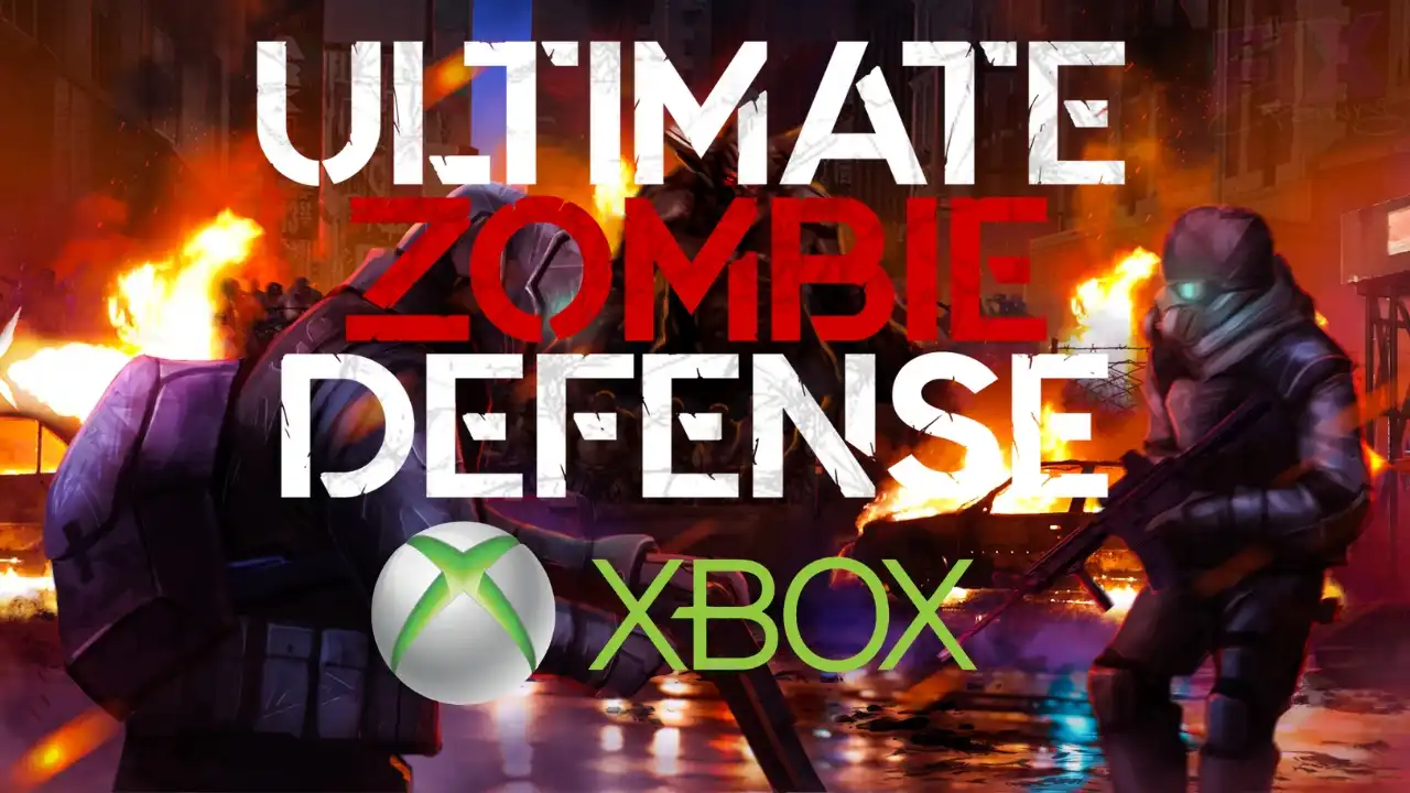 Ultimate Zombie Defense review header—soldiers and street fires behind bold title text and Xbox logo