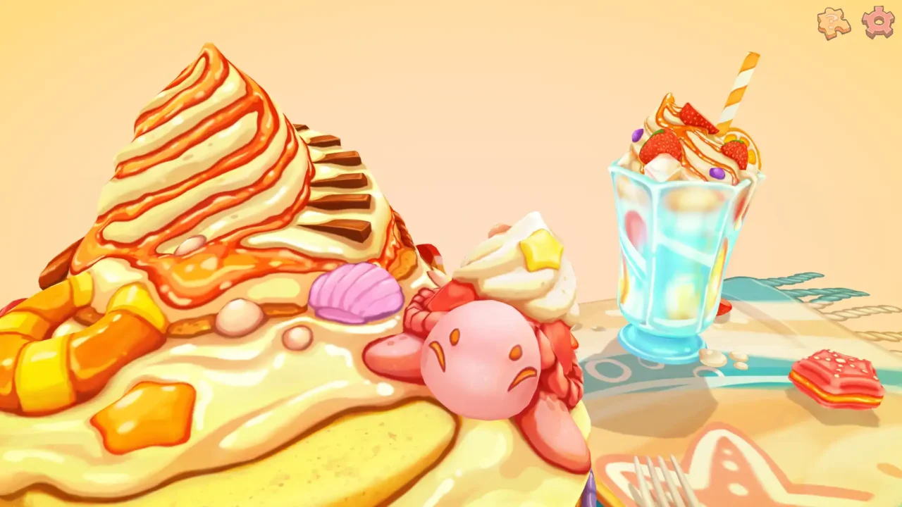 UMAMI close-up of a beach-themed dessert diorama with cream swirl and strawberry parfait