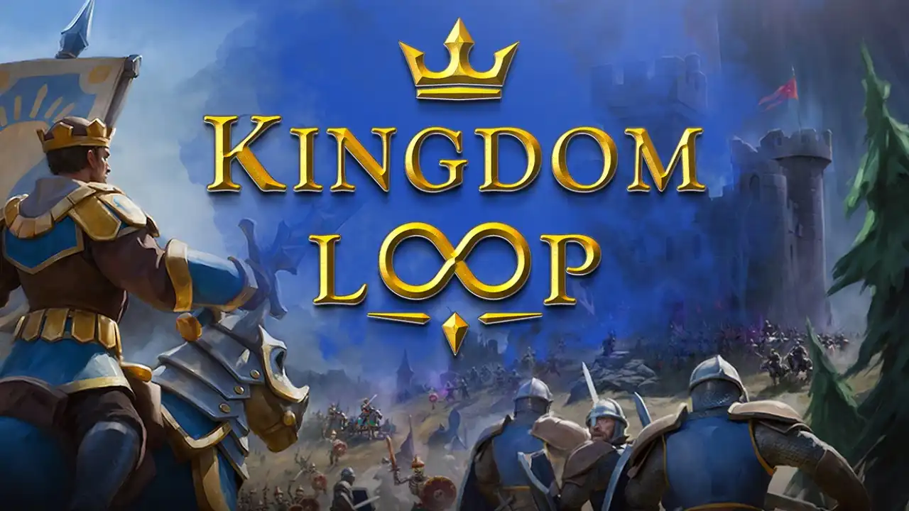 Kingdom Loop key art with logo and medieval battlefield
