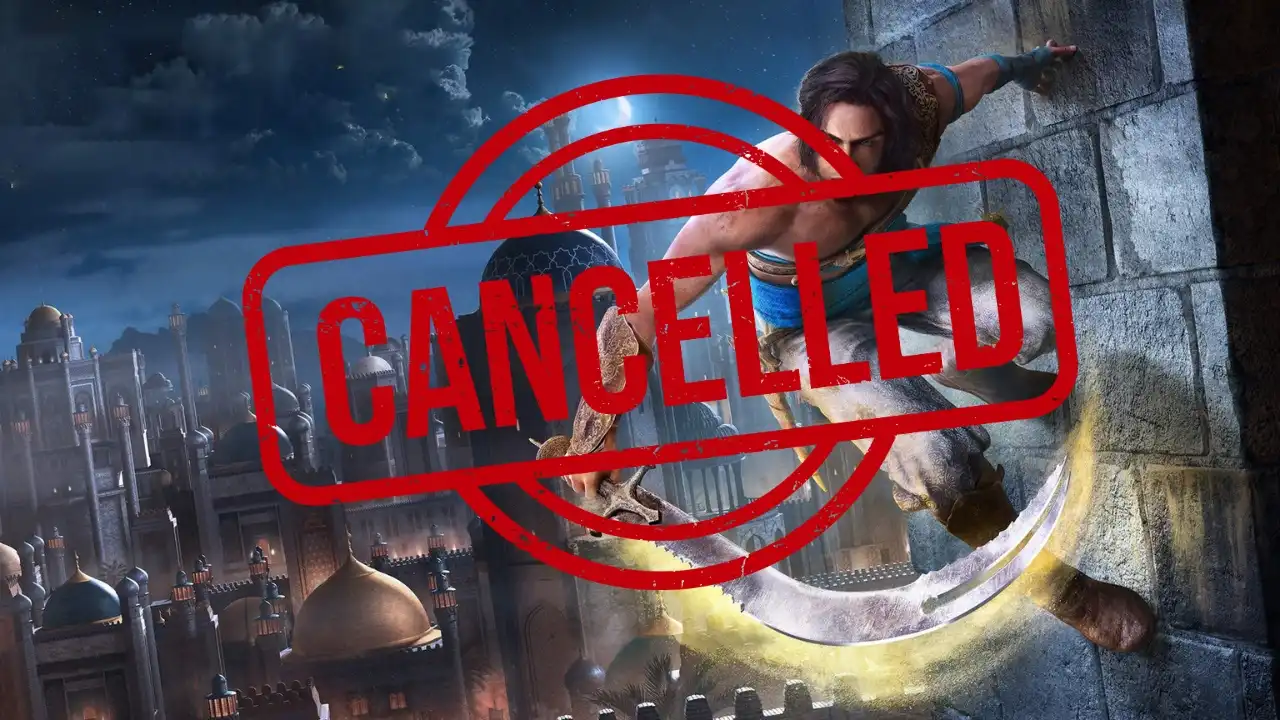 Prince of Persia artwork with a large red “CANCELED” stamp overlay (Sands of Time Remake)
