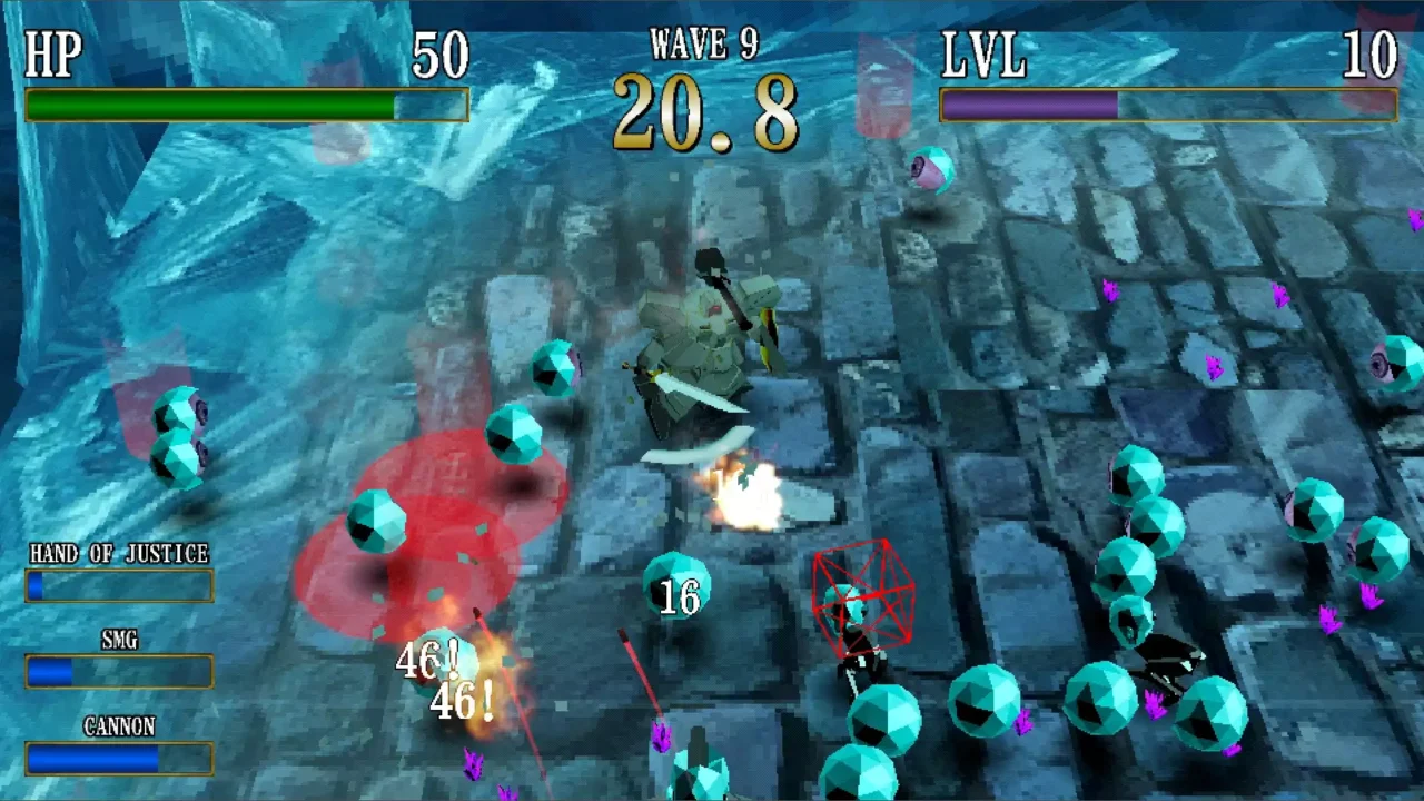 Vital Shell gameplay screenshot on an ice arena showing Wave 16 of 20 and level 17