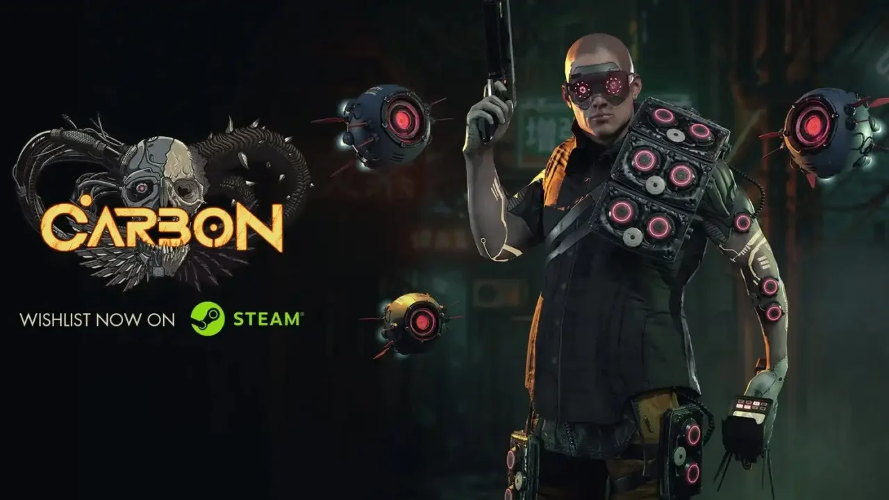 Carbon banner showing the Carbon logo, an augmented character, and “Wishlist now on Steam.”
