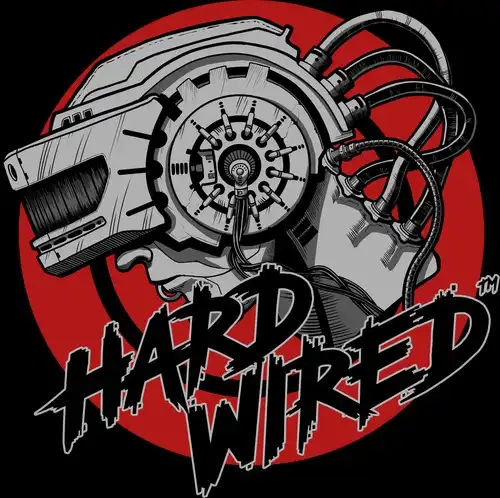 Hardwired Studios logo featuring a cybernetic head illustration and the Hardwired name.