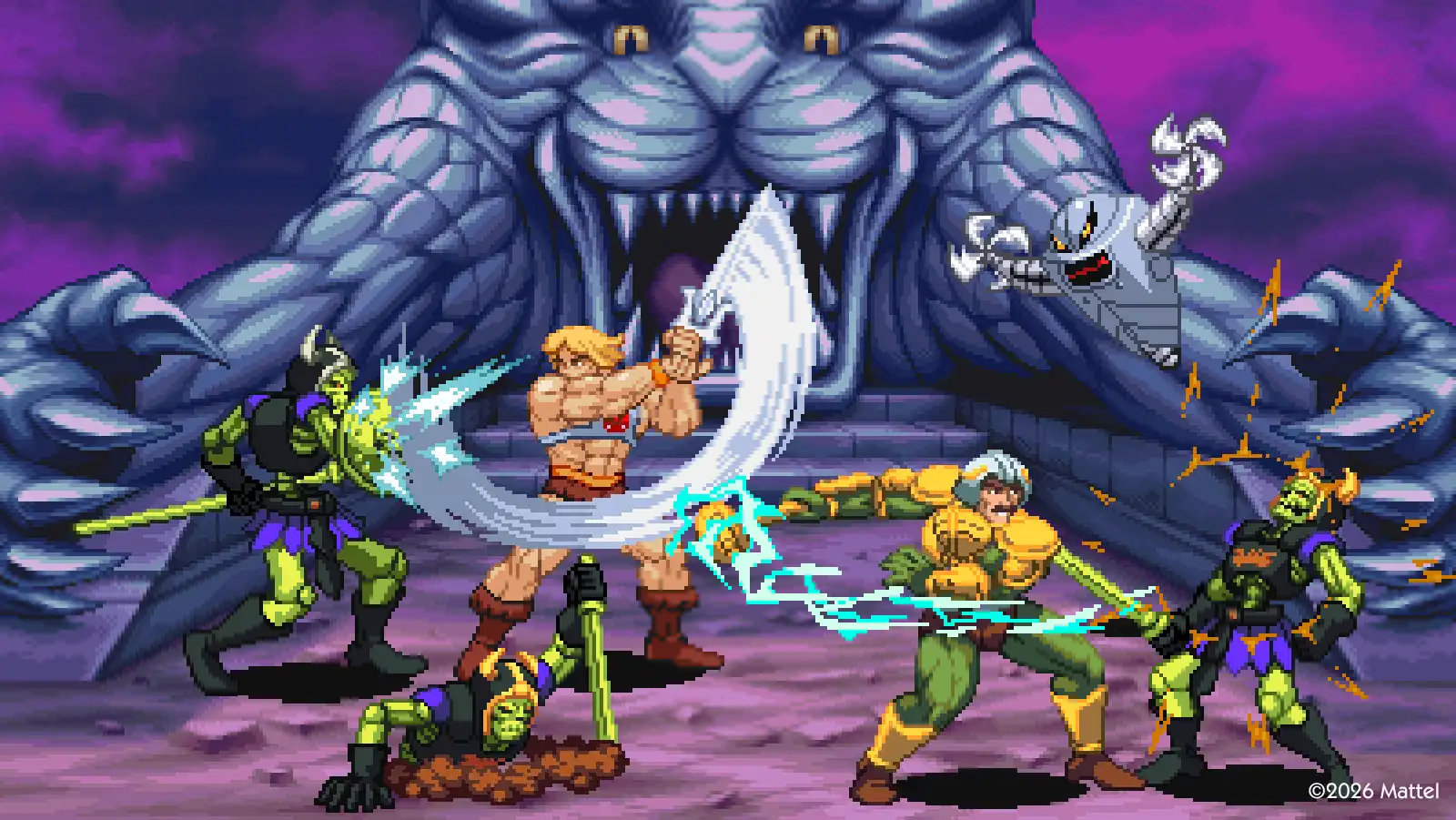 Man-At-Arms and Evil-Lyn in an action scene from Dragon Pearl of Destruction.