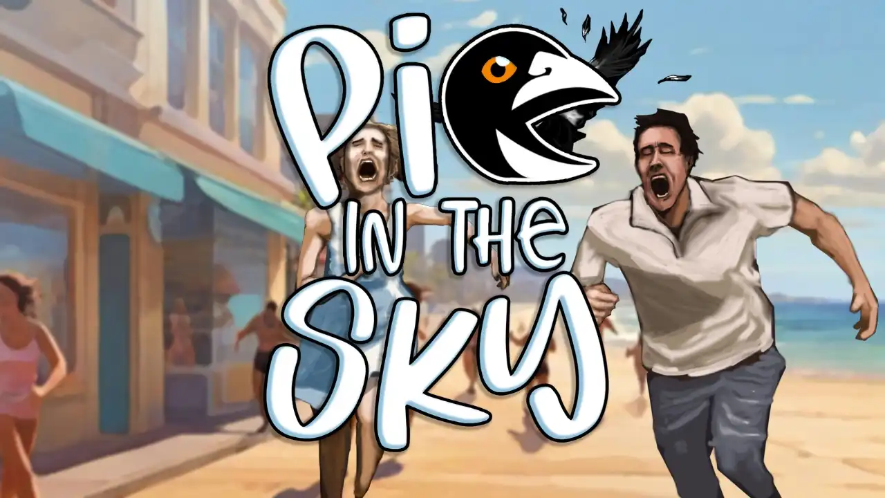Pie in the Sky launch thumbnail showing a magpie chasing pedestrians