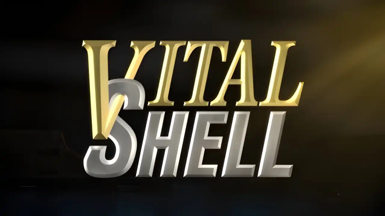 Vital Shell logo in gold and silver on a dark background.