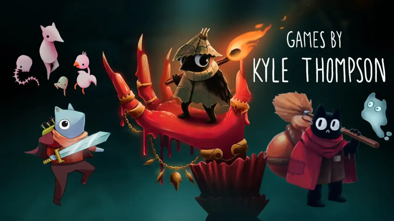 Well Dweller promotional art showing Glimmer and other stylised characters alongside Games by Kyle Thompson text