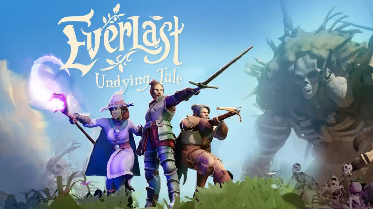 Everlast Undying Tale key art showing three heroes facing undead enemies