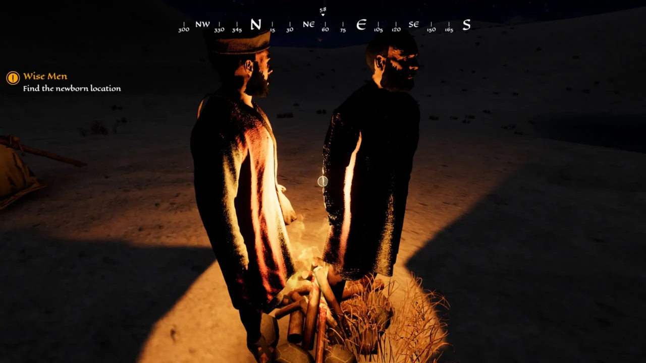 Jesus Simulator screenshot of the Wise Men scene showing rough character models and harsh lighting