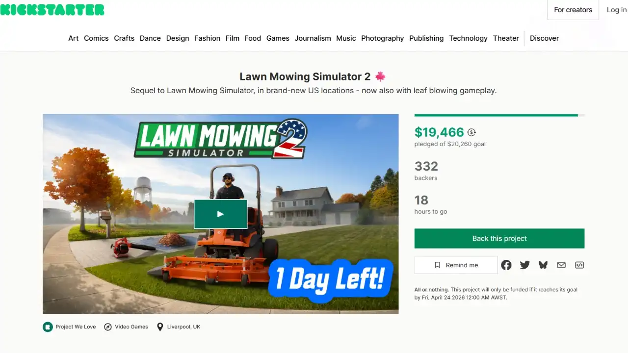 Lawn Mowing Simulator 2 Funding Now at Risk After Suspicious Pledge Falls Away
