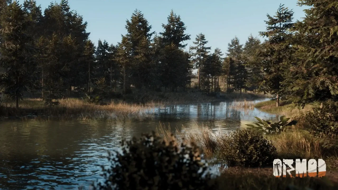 ORMOD Directive environment screenshot showing a calm lake surrounded by dense forest