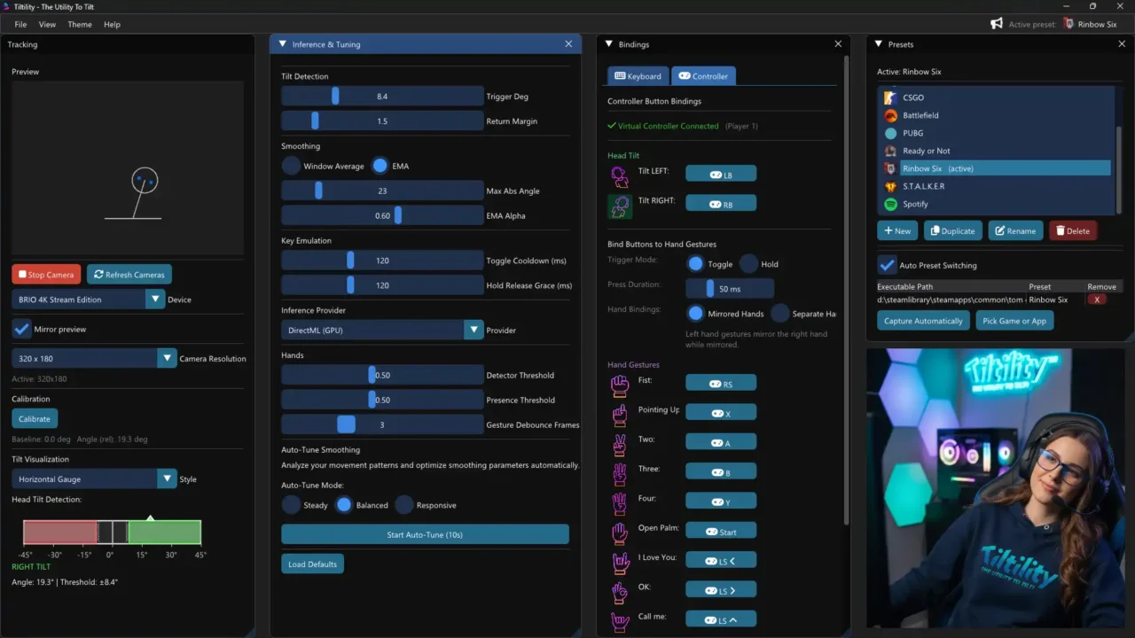 Tiltility Counter-Strike preset showing tilt and gesture key bindings
