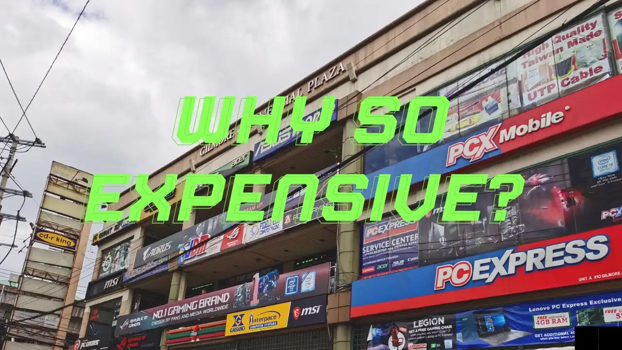 PC shops in the Philippines with text asking why PC parts are so expensive.