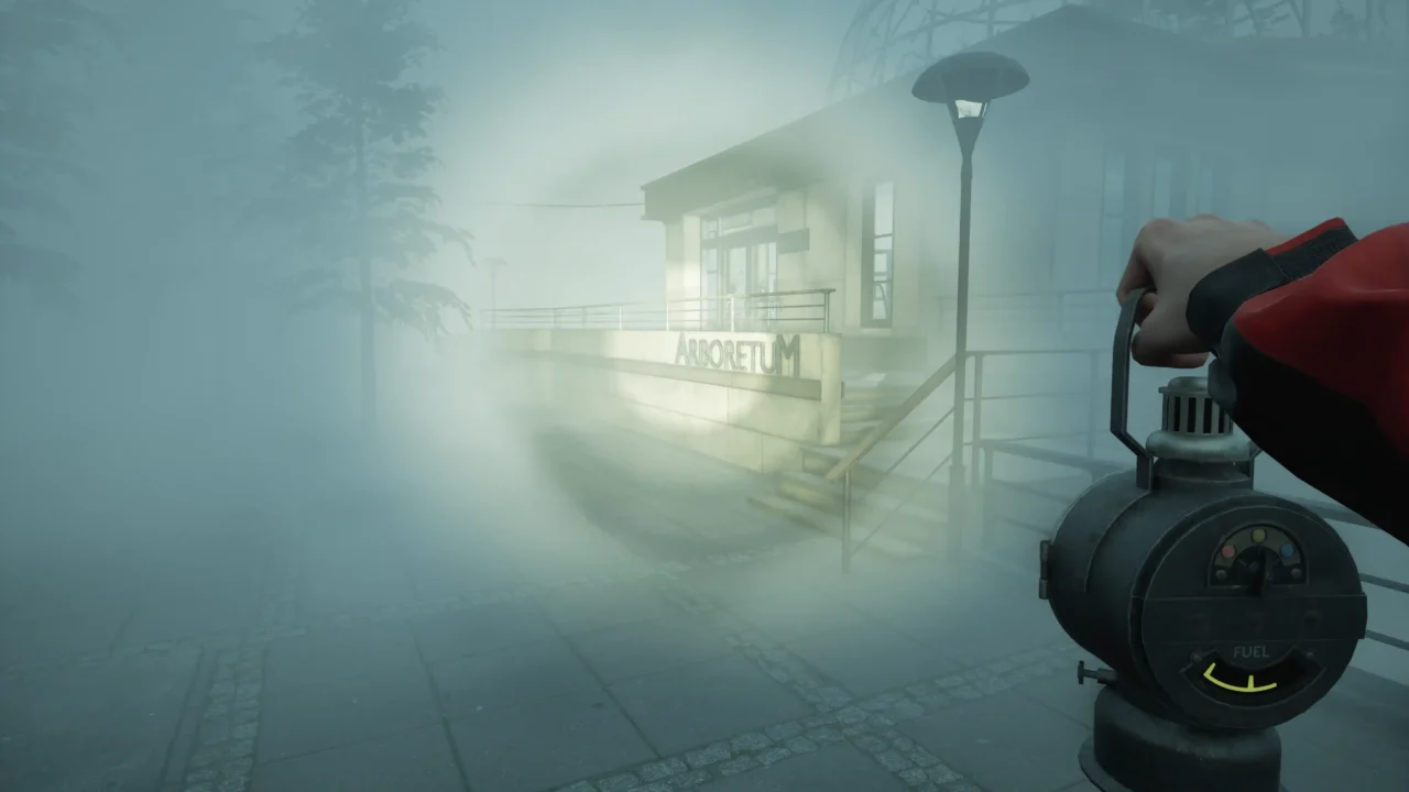 Foggy arboretum entrance in WILL: Follow the Light