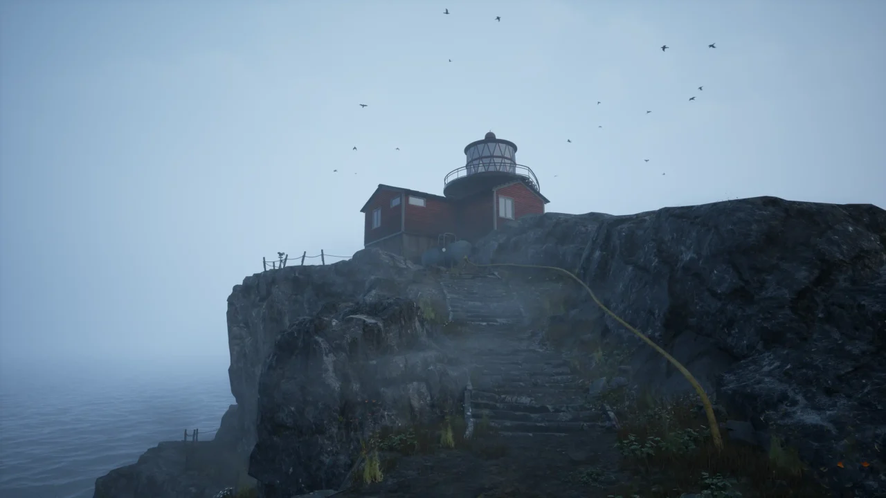 Lighthouse on a rocky cliff in fog in WILL: Follow the Light