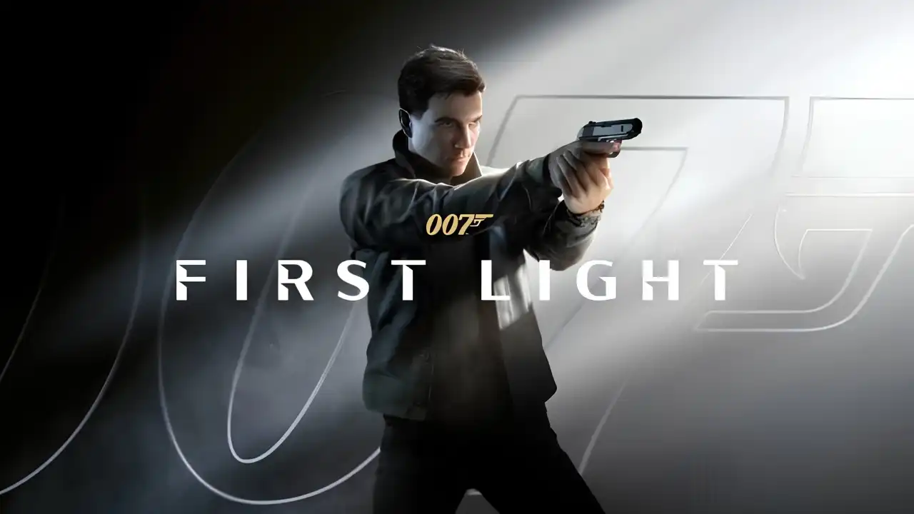 007 First Light title image showing James Bond aiming a pistol with the game logo across the screen.