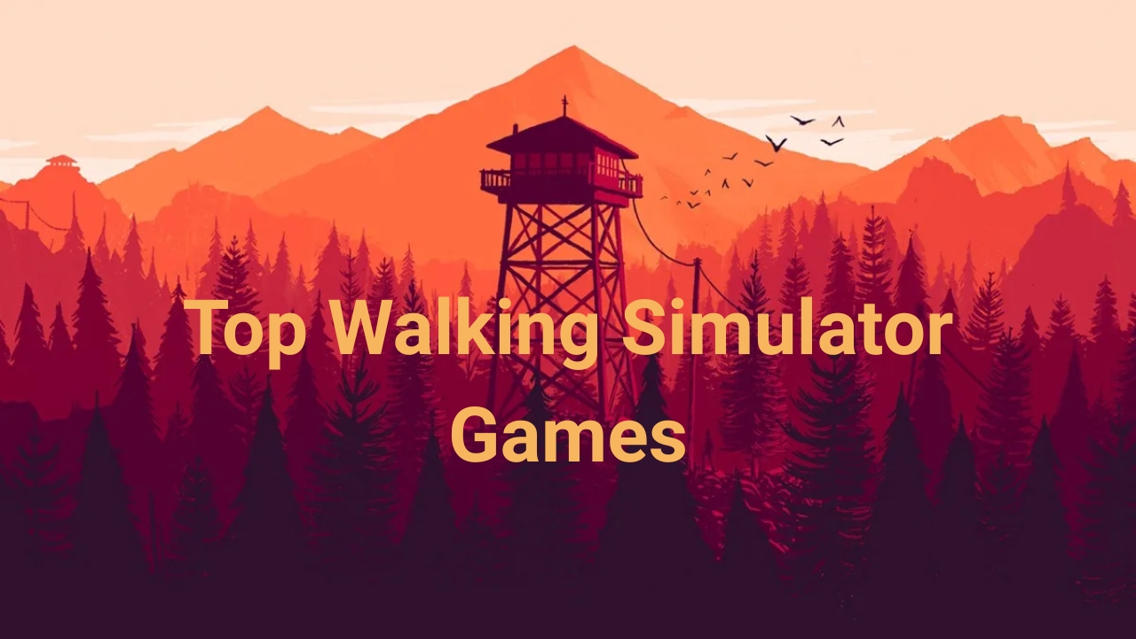 Stylized forest and fire lookout tower artwork with the text Top Walking Simulator Games, used for a Fix Gaming Channel article about atmospheric walking simulator games.