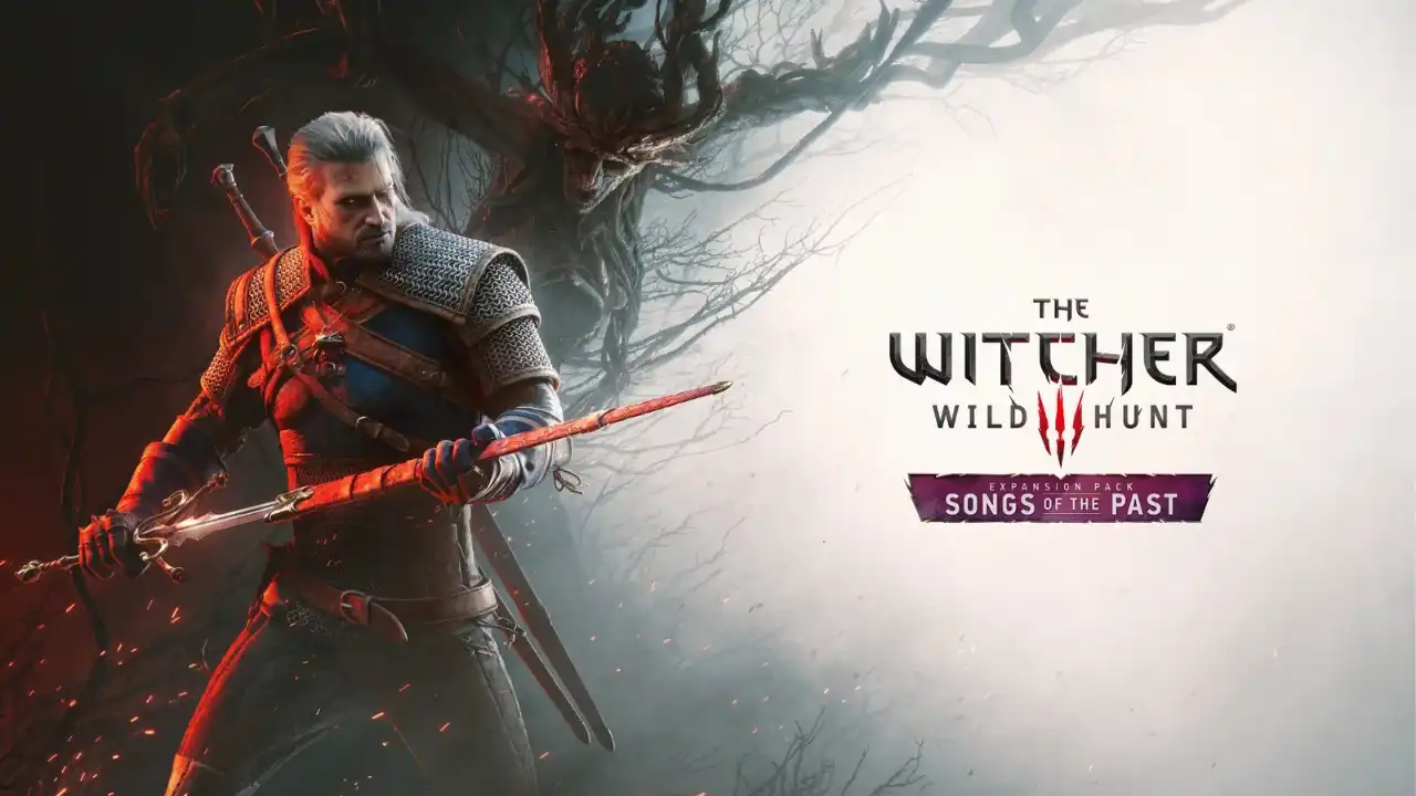 Geralt of Rivia stands ready with his swords in official artwork for The Witcher 3: Wild Hunt - Songs of the Past.