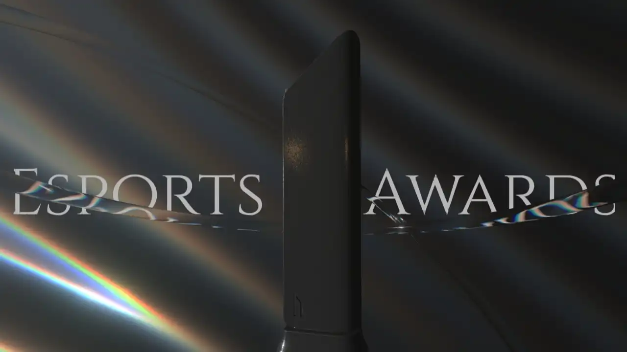 Esports Awards trophy image with dark lighting and Esports Awards text in the background