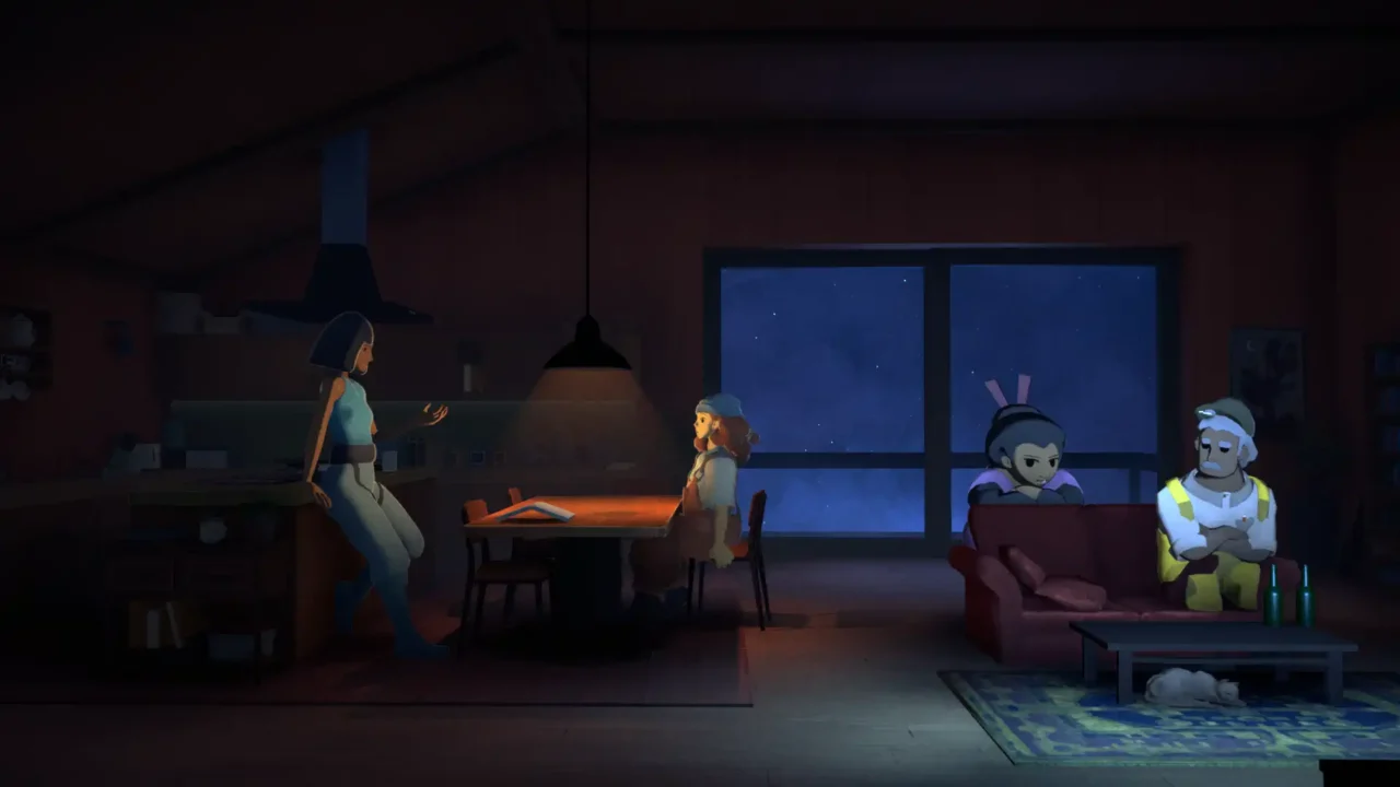In The Drift screenshot showing Luna and her crew inside a warm ship interior at night
