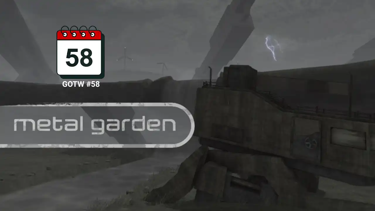 Metal Garden Game of the Week number 58 feature image with an overgrown industrial megastructure