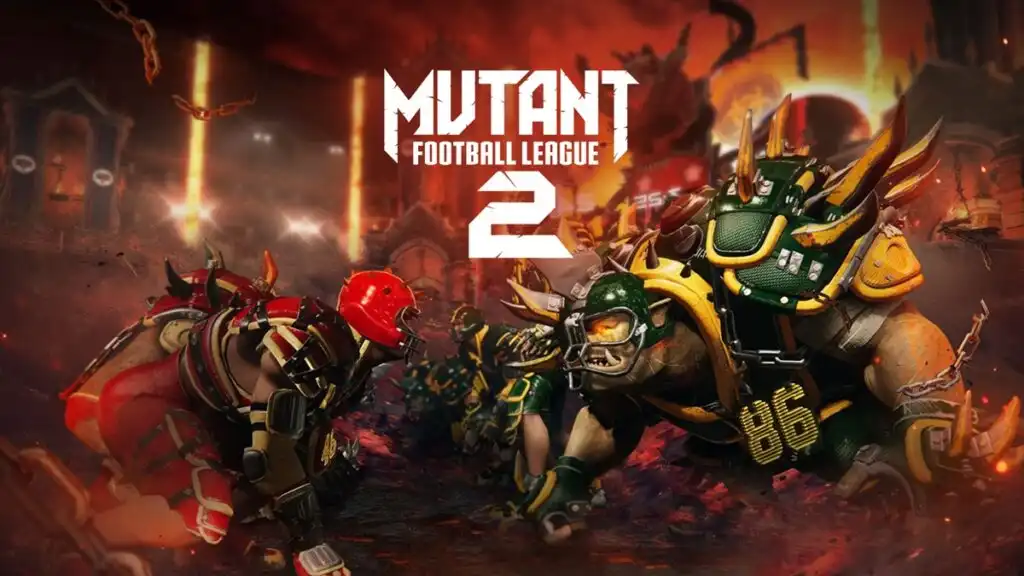 Mutant Football League 2 key art showing mutant football players charging across the field